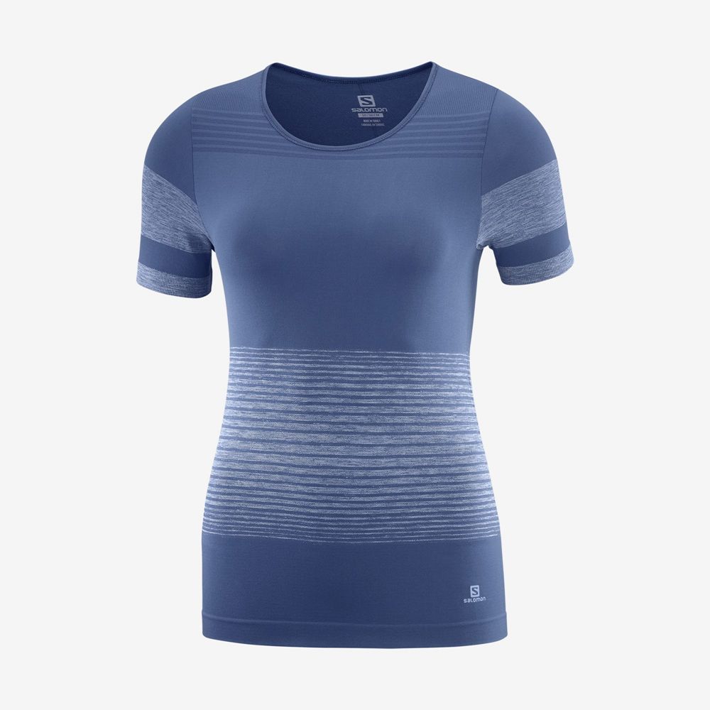 Salomon Israel ESSENTIAL MOVE ON SEAMLESS - Womens T shirts - Dark Denim (RHFD-20785)